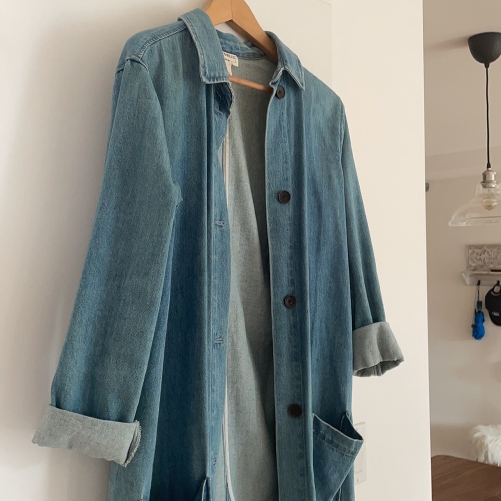 Long denim shirt jacket